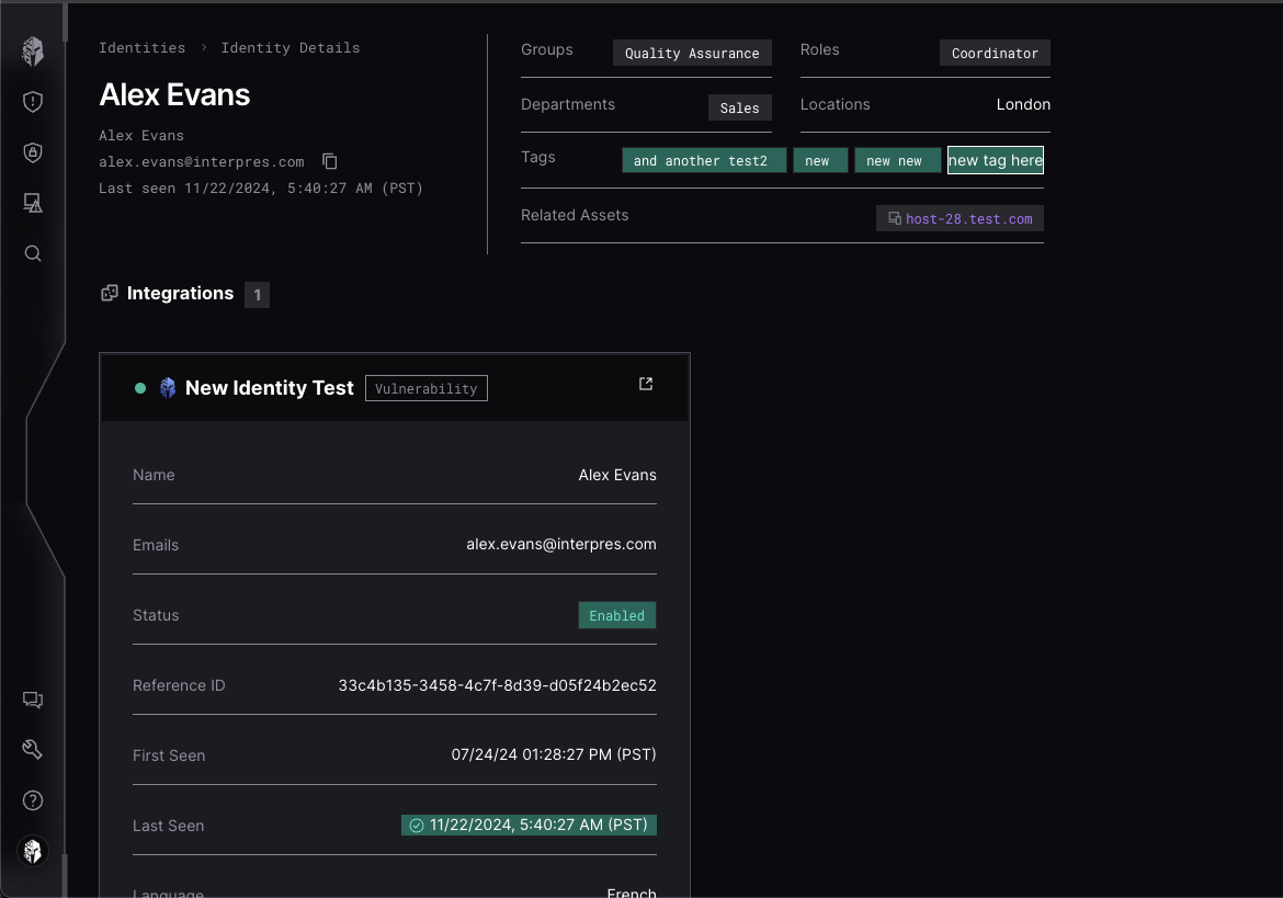 Identity Detail Page